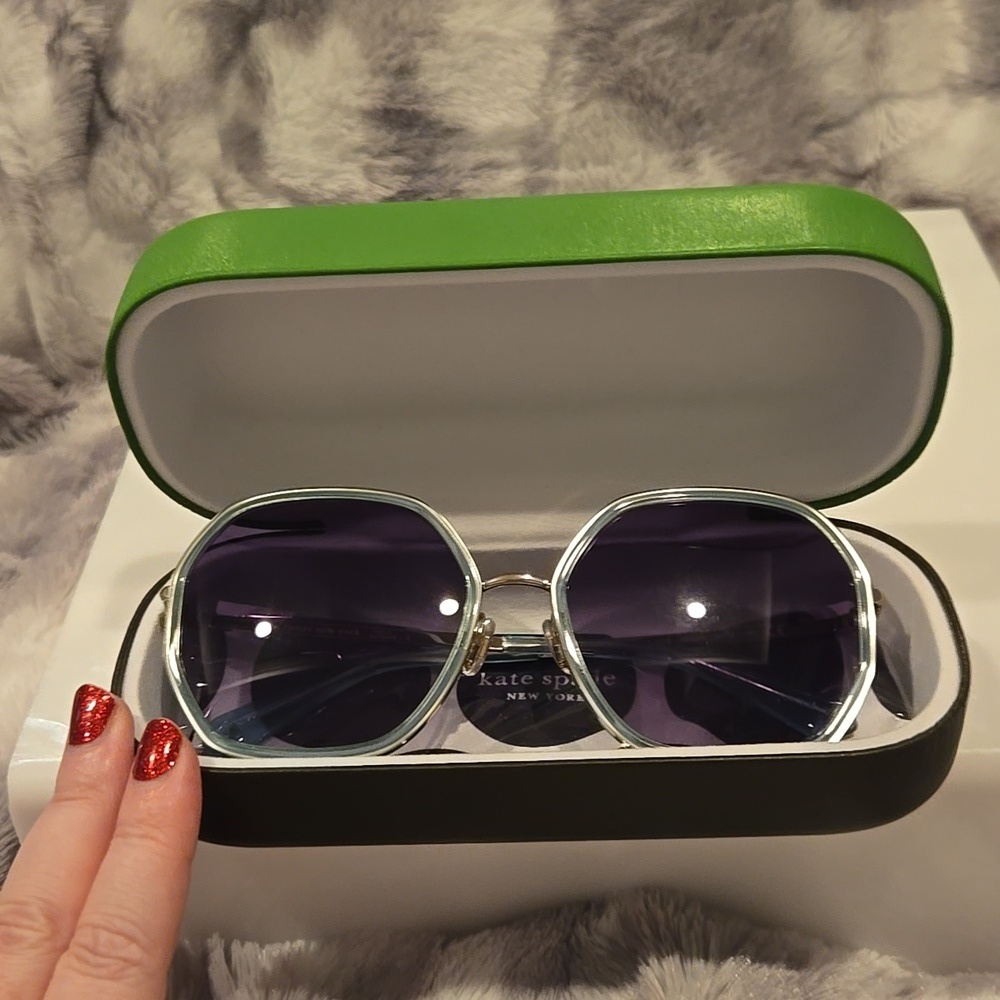 Kate Spade Nicola Gold Teal Hexagonal Sunglasses Brand New In Case - Picture 13 of 13